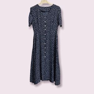 SHEIN navy blue white rosette Flowy button front dress